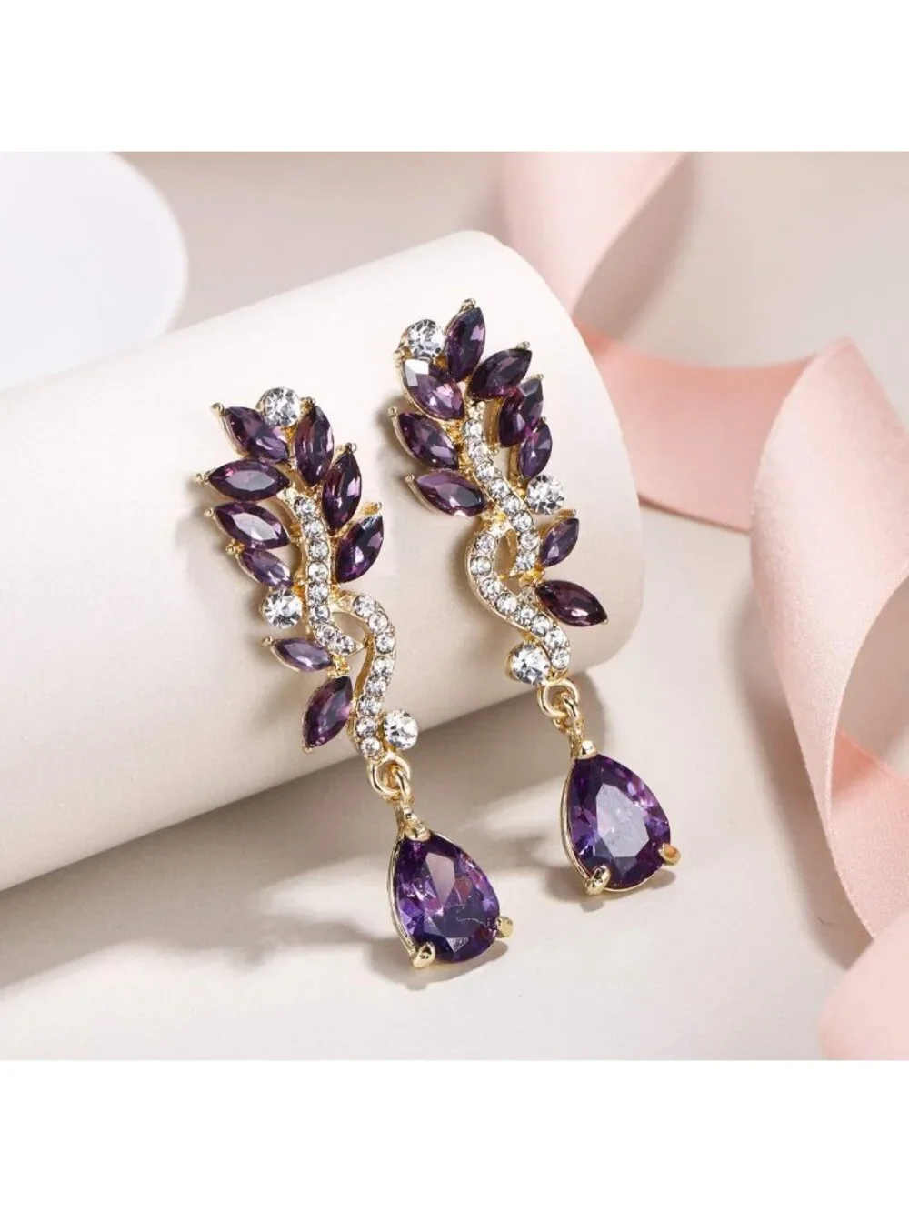 Elegant Austrian Crystal Bridal Teardrop Chandelier Dangle Earrings for Weddings